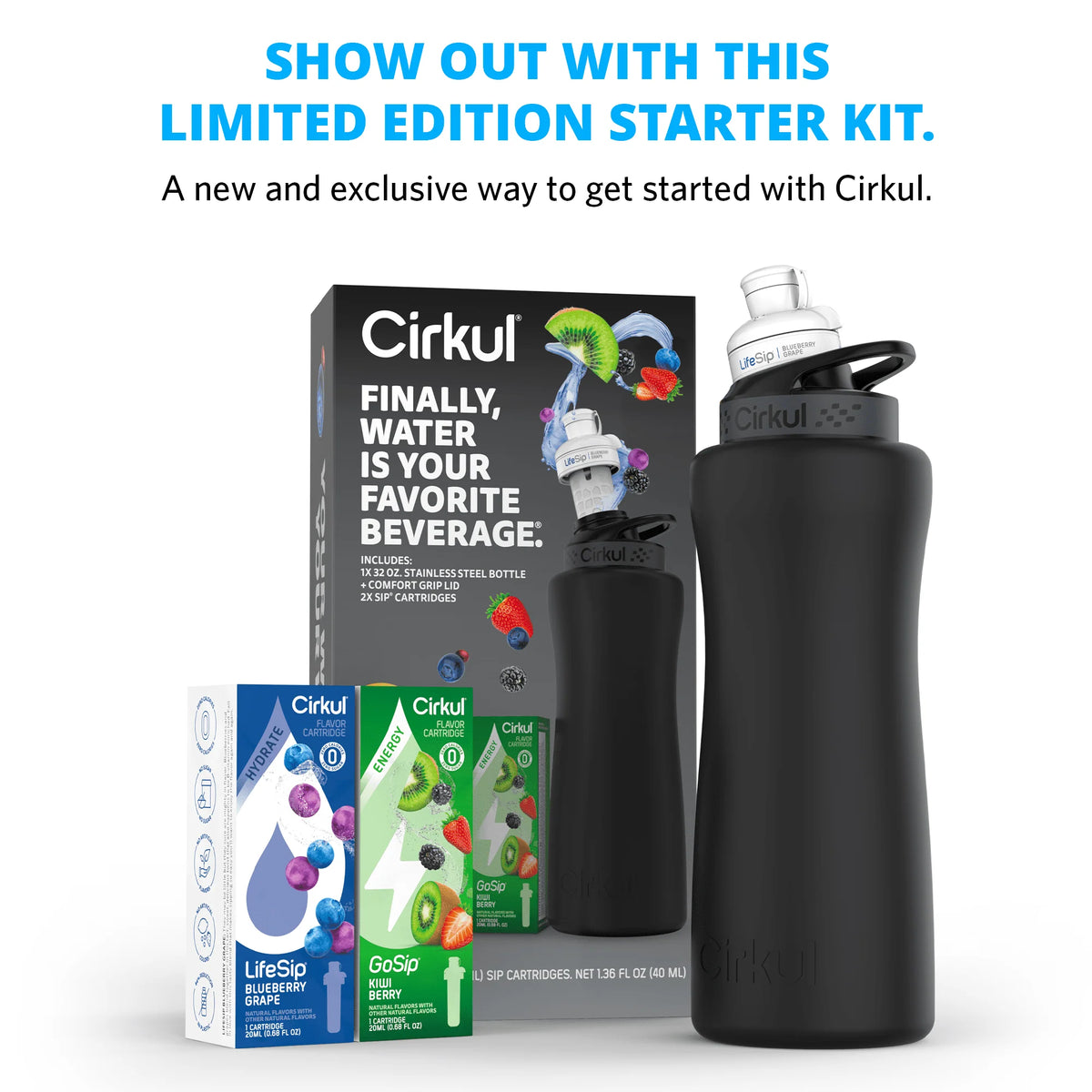 32oz Rose Gold Stainless Steel Water Bottle Starter Kit with Lid and 2 Flavor Cartridges U298