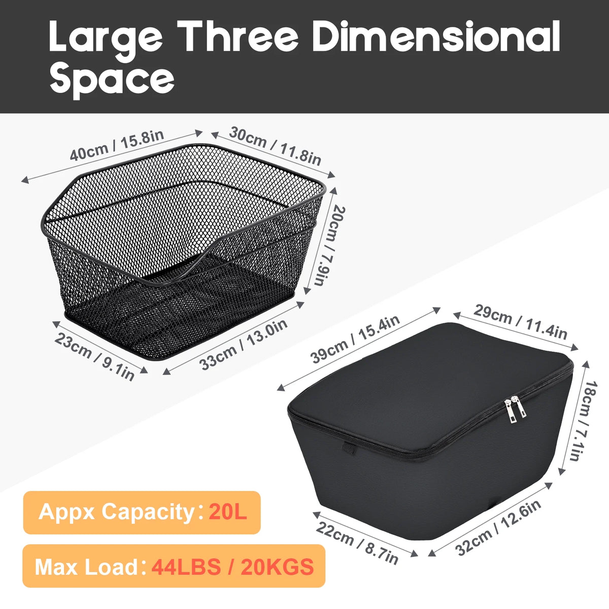 Metal Wire Waterproof Rear Bike Basket 20 L B272