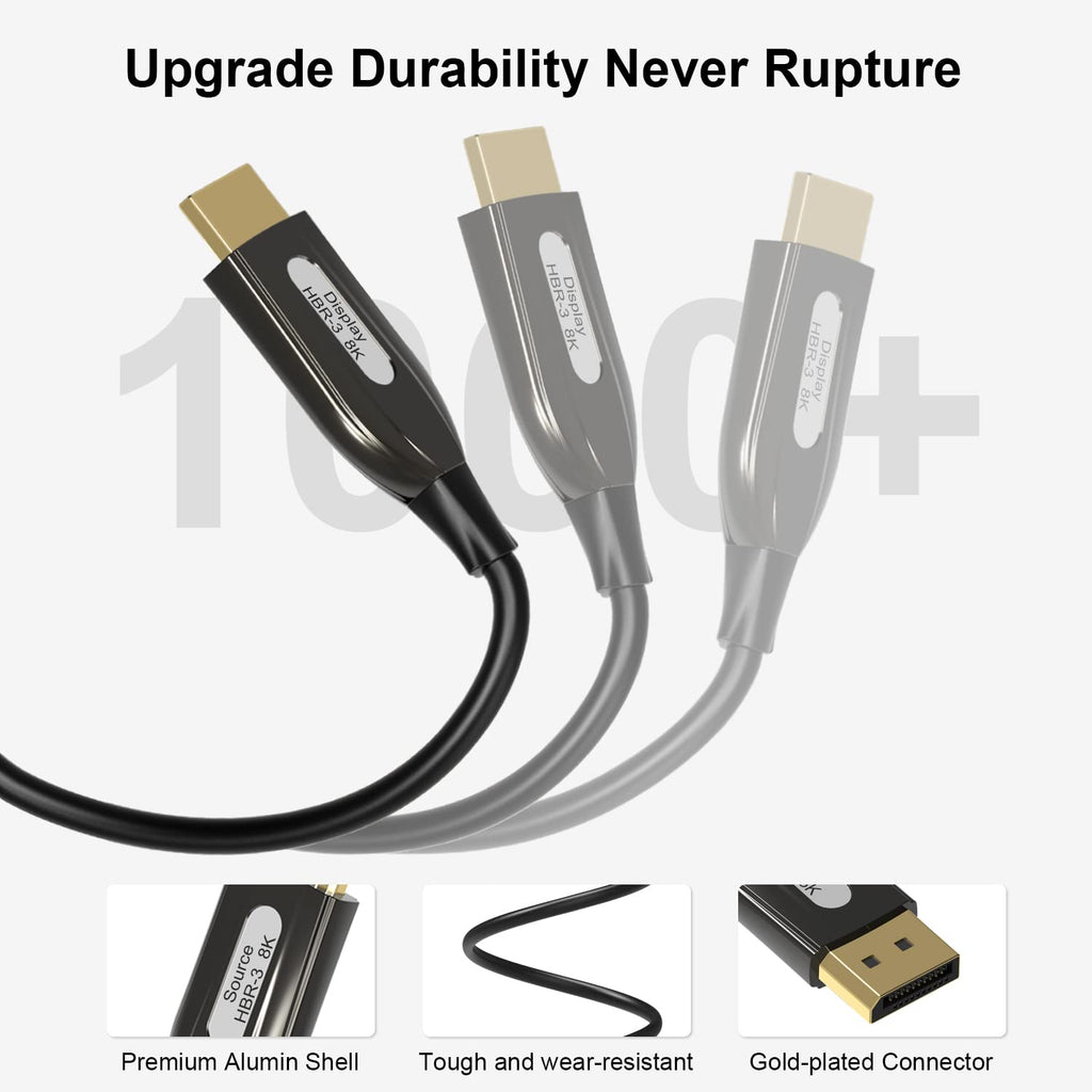 8K DisplayPort Fiber Optic Cable 33ft/10m, Braided Q283545