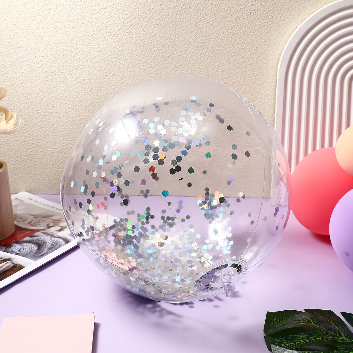 2 Pcs Glitter Confetti Inflatable Beach Balls with Air Pump F6041
