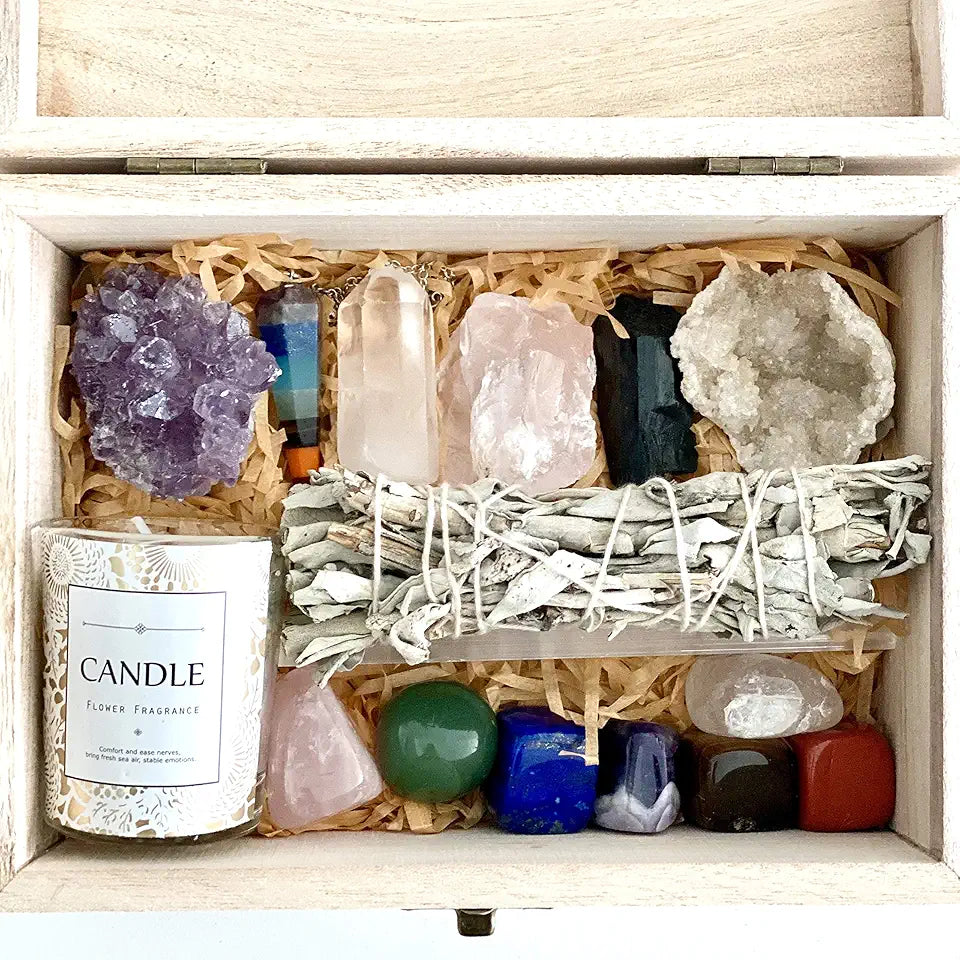Chakra Stones Crystal Starter Set with Sage Smudge Kit and Relaxation Candle K775539