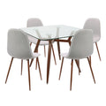 5-Piece Grey Fabric Walnut Dining Set C5401