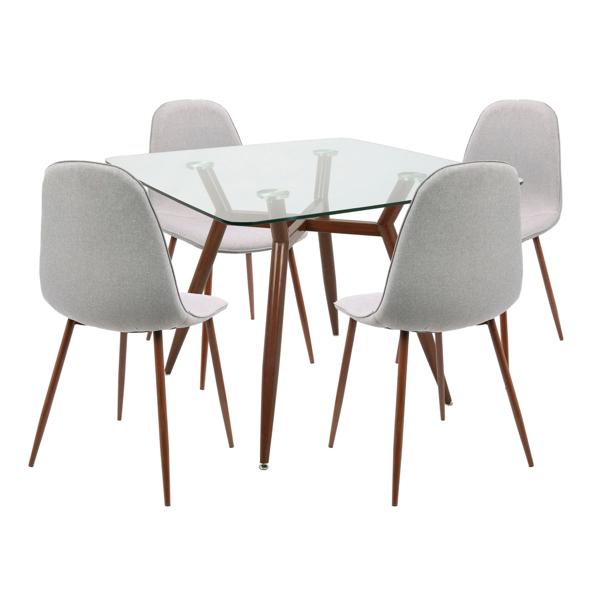5-Piece Grey Fabric Walnut Dining Set C5401