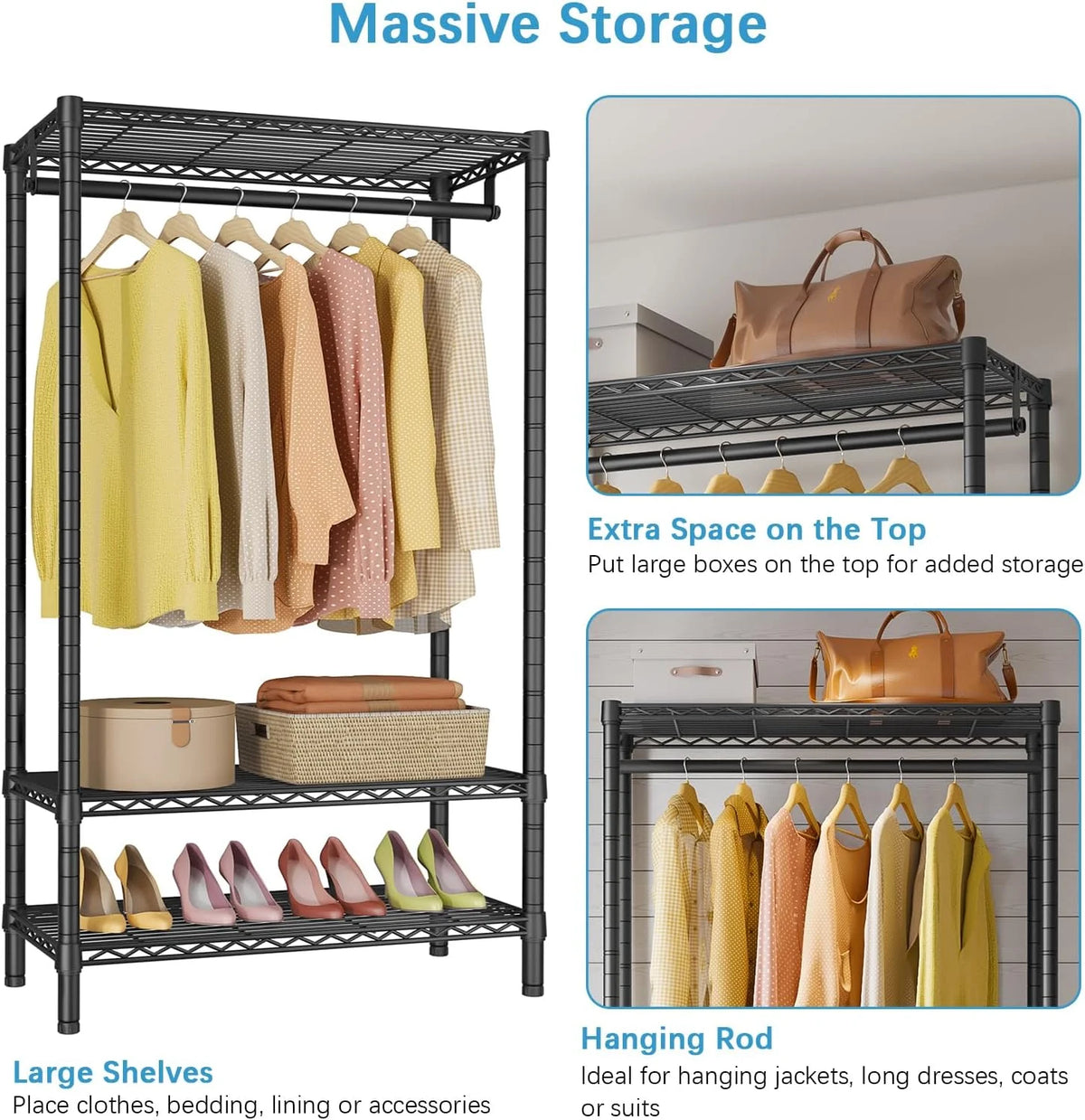 3 Tiers Heavy Duty Garment Rack with Grey Oxford Fabric Cover L48824