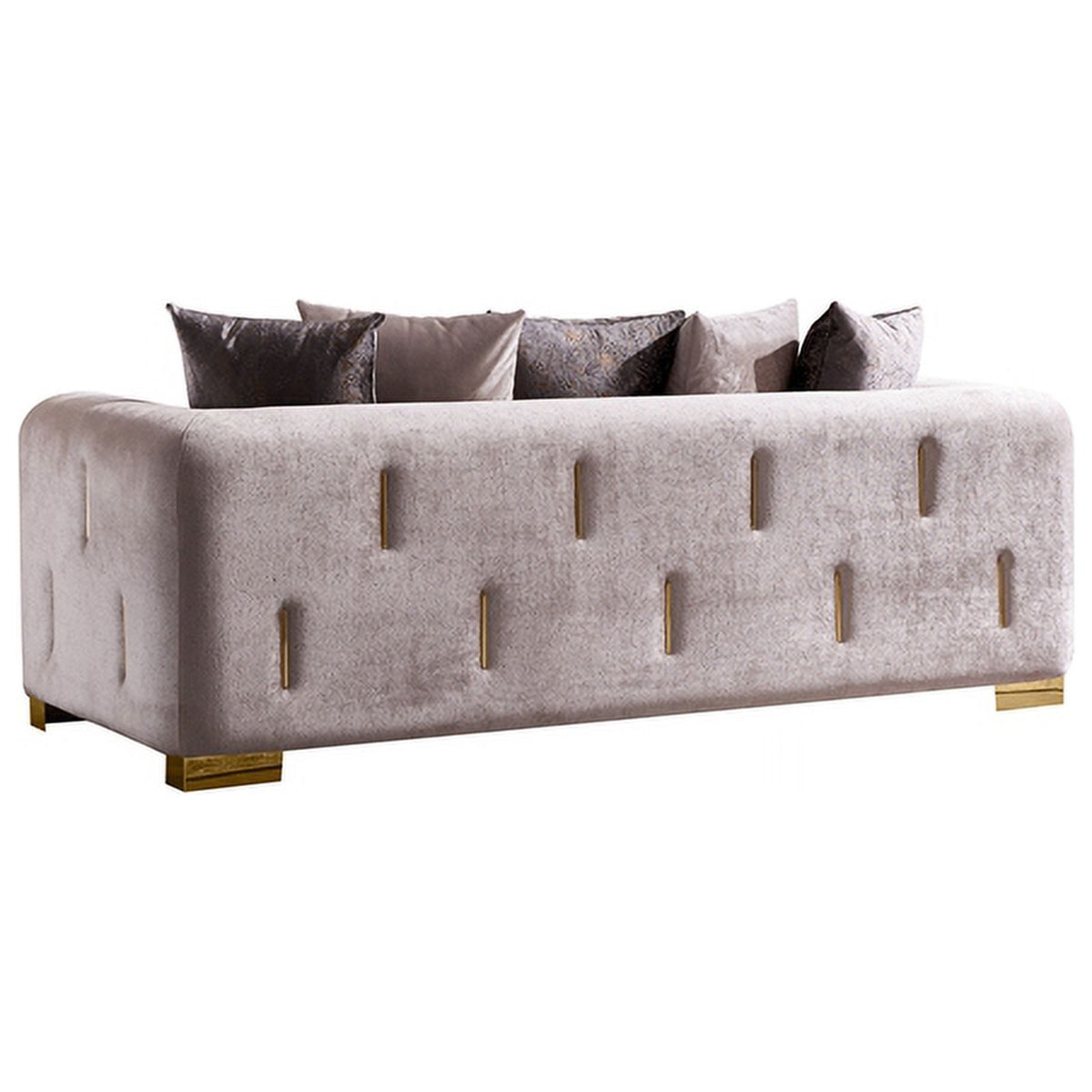Beige Velvet Fabric 2Pc Living Room Set With Wood X279008