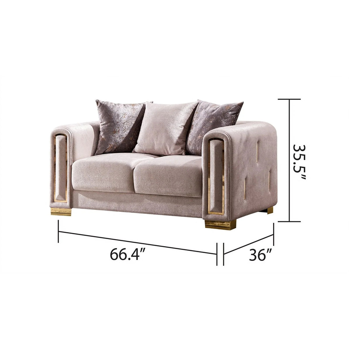 Beige Velvet Fabric 2Pc Living Room Set With Wood X279008