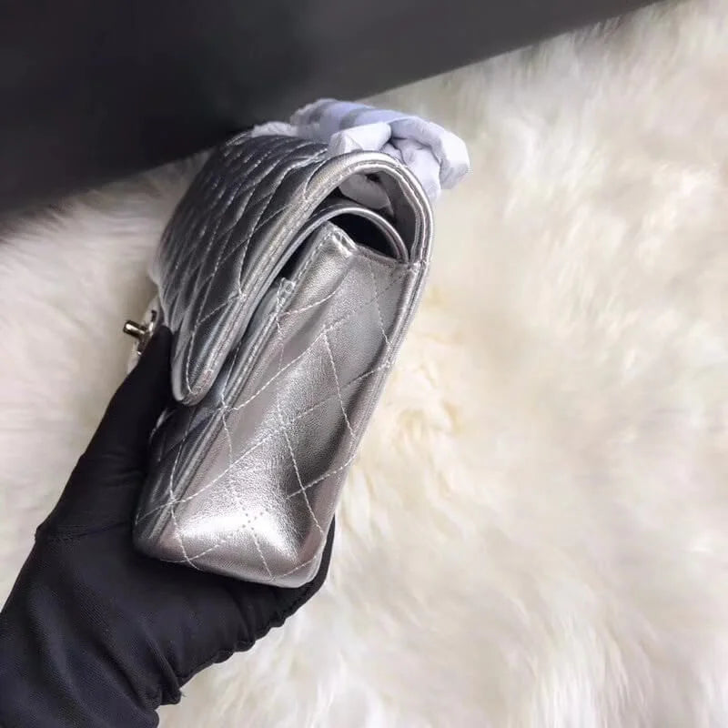 Silver Medium Size Lambskin Leather Flap Bag H921063