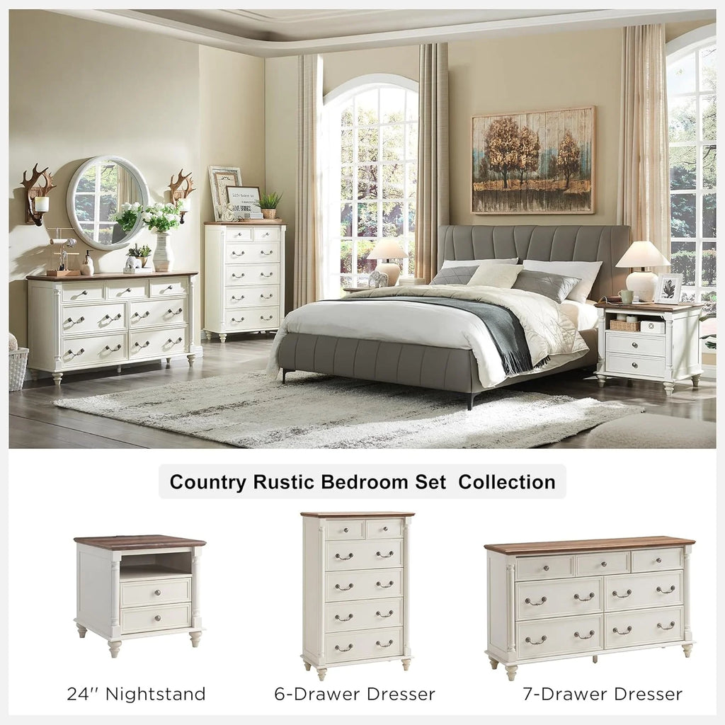 Antique White 7 Drawer Wood Dresser D409610