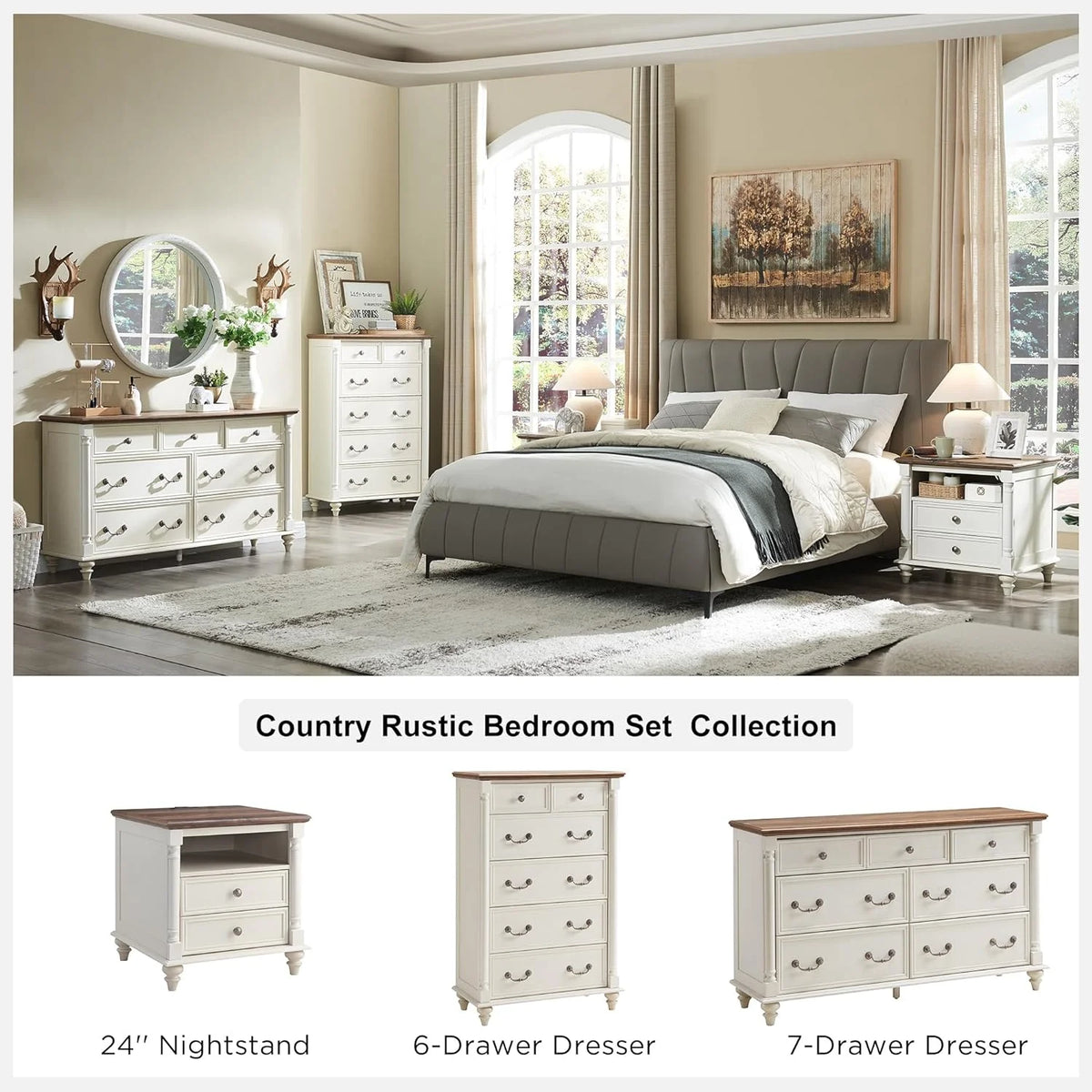 Antique White 7 Drawer Wood Dresser D409610