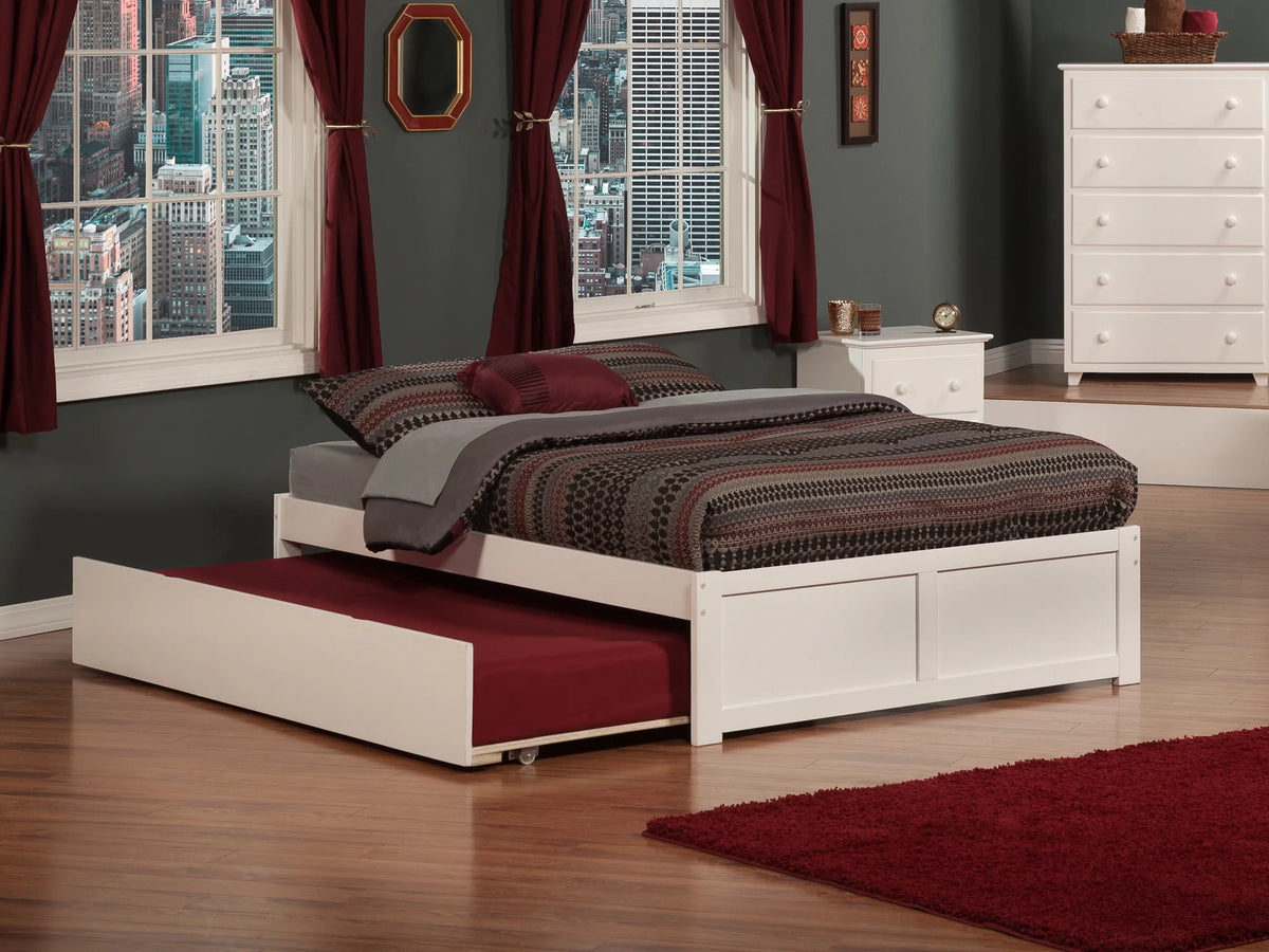White Full Platform Bed with Trundle C18219