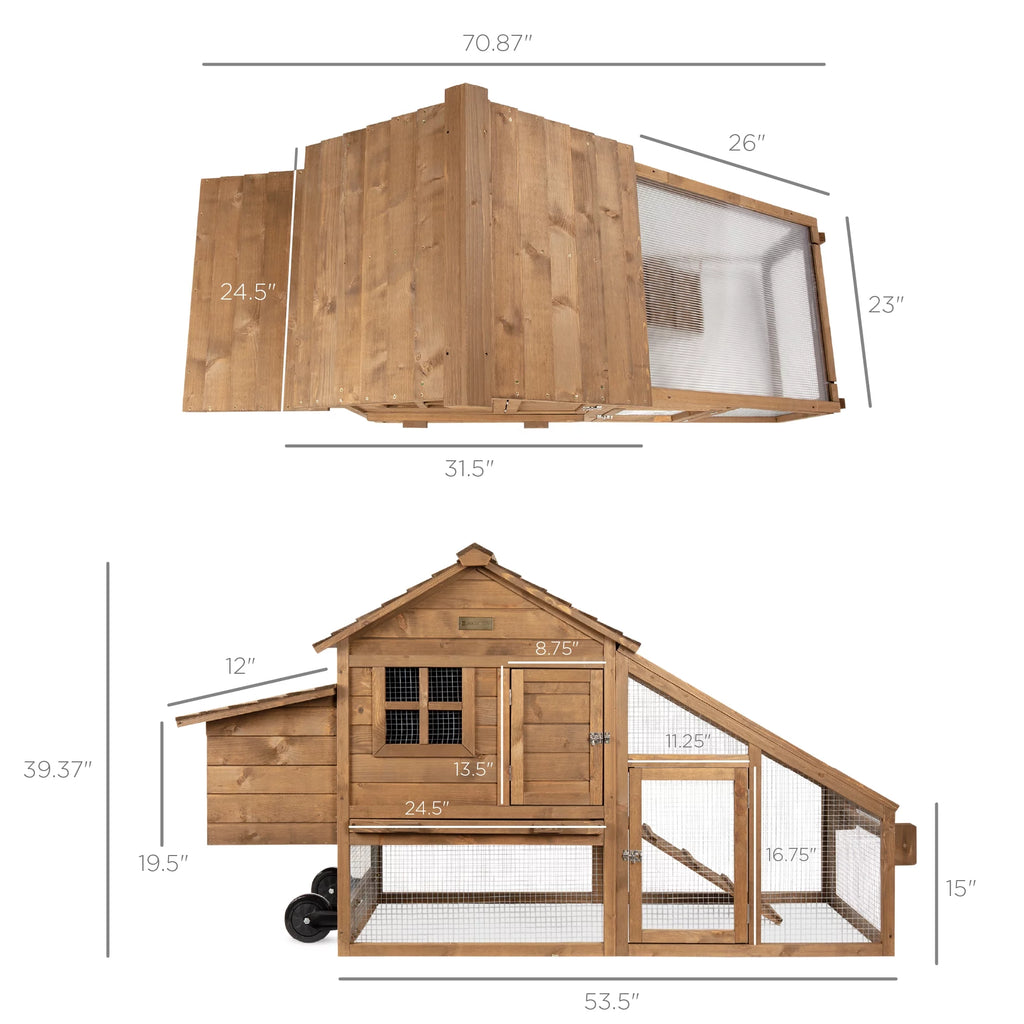 70in Fir Wood Chicken Coop with Wheels G8701