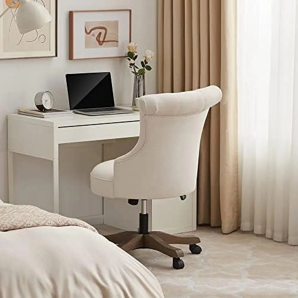 Adjustable Swivel Linen Fabric Upholstered Office Chair with Wheels X100