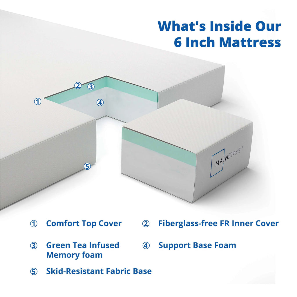 6” Green Tea Infused Memory Foam Mattress, Twin E662