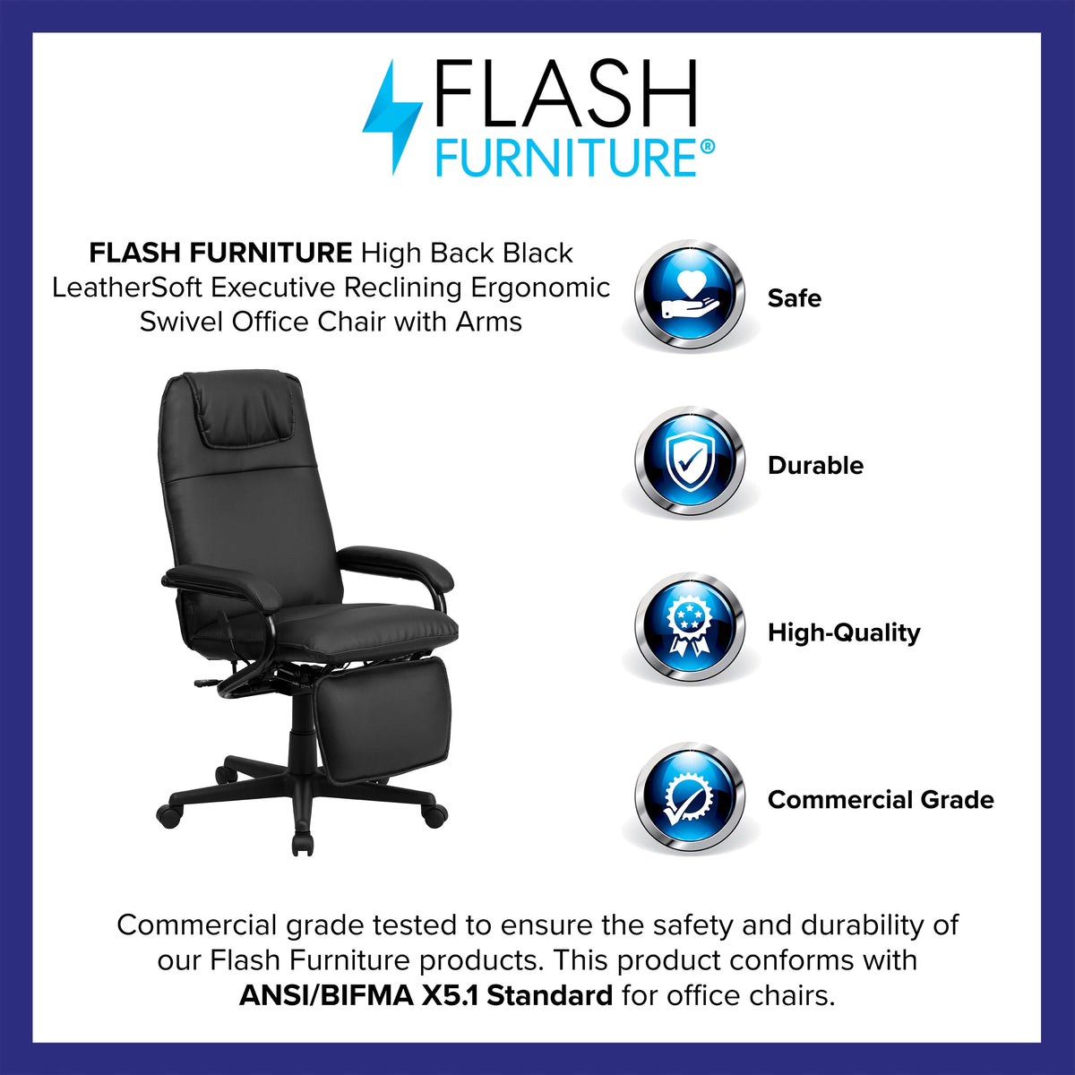 High Back Black LeatherSoft Executive Reclining Ergonomic Swivel Office Chair with Arms M229644