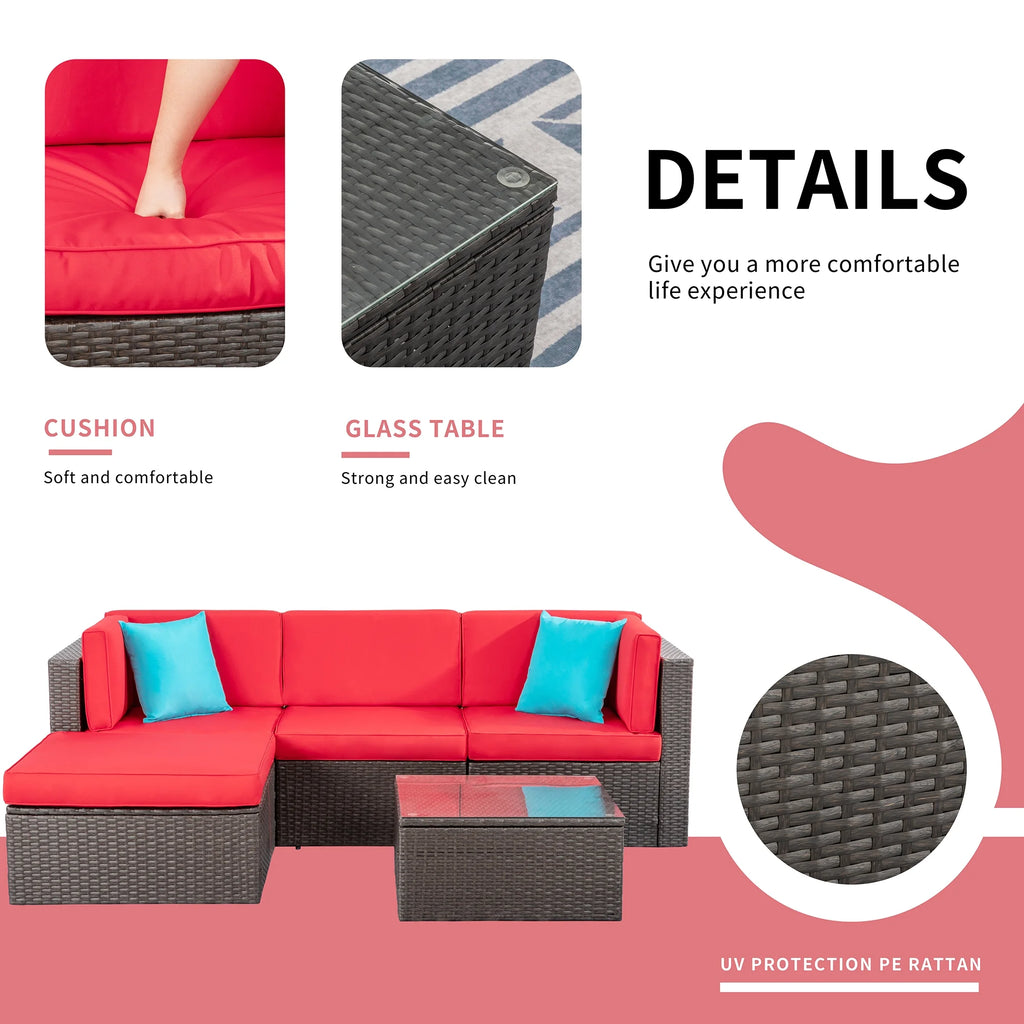 5 Pieces All-Weather PE Rattan Wicker Patio Sofa Set E34780