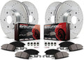 Front and Rear Carbon Fiber Brake Pads with Drilled & Slotted Brake Rotors Kit I117