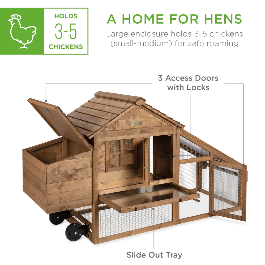 70in Fir Wood Chicken Coop with Wheels G8701