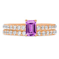 14k Rose Gold Simulated Alexandrite Solitaire Bridal Set SZ 6.75 Y5647