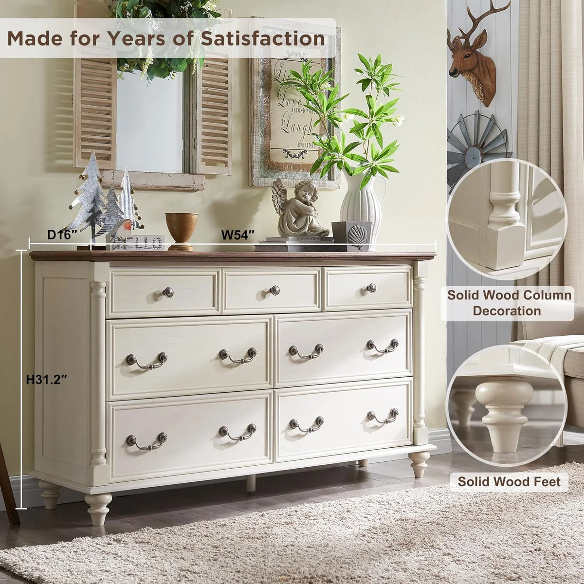 Antique White 7 Drawer Wood Dresser D409610