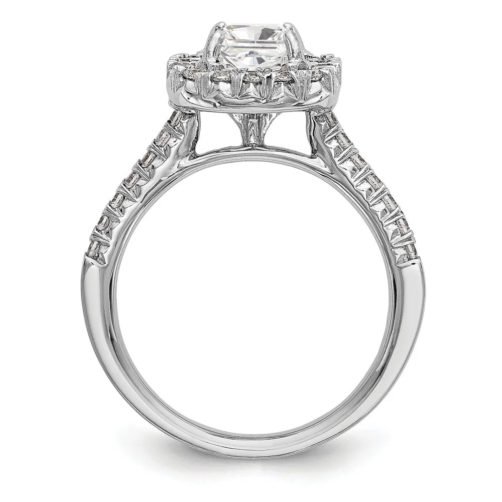 14K White Gold Ring Band Engagement Semi Mount Asscher (4 Prong) Octagon Emerald Diamond, Lab Grown Round, Size 9 F7888