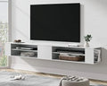 79 inch Floating TV Stand Wall Mounted Wood TV Cabinet Media Console Grey White T183491