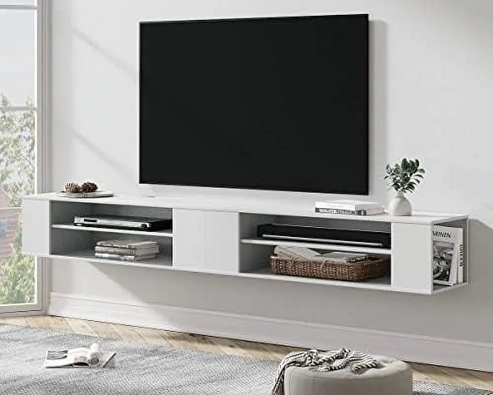 79 inch Floating TV Stand Wall Mounted Wood TV Cabinet Media Console Grey White T183491