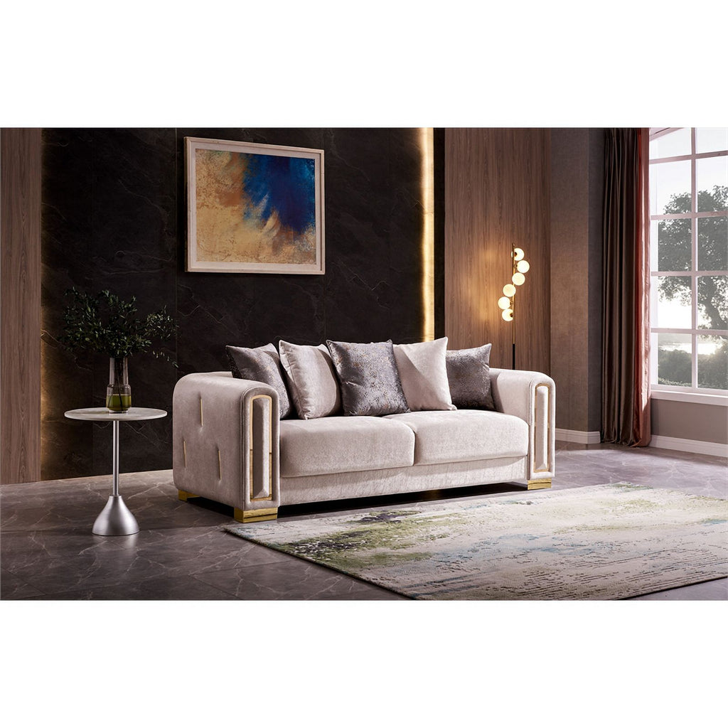 Beige Velvet Fabric 2Pc Living Room Set With Wood X279008