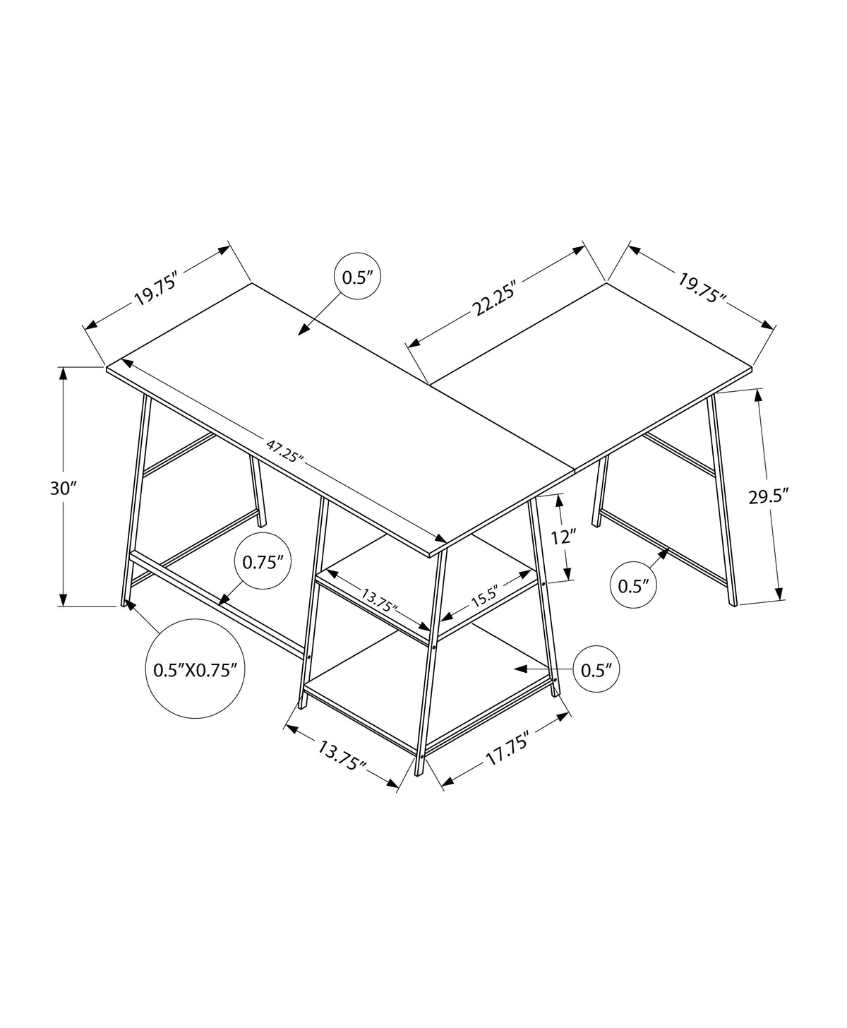 48" L Shape Grey Laminate Computer Desk E35212