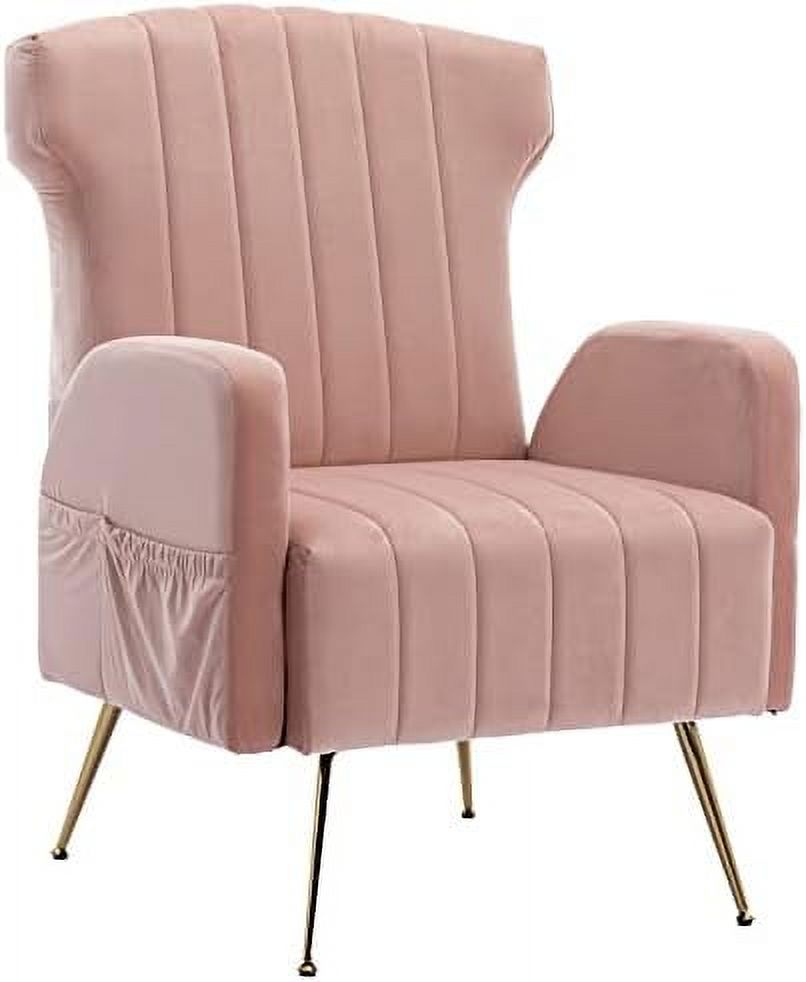 Brown Velvet Wing Back Accent Chair with Metal Gold Legs Q45573