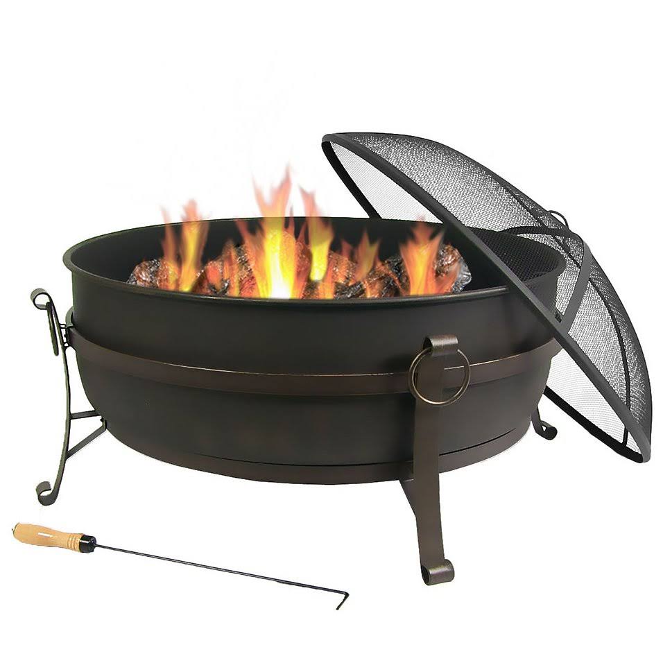 Steel Cauldron Fire Pit with Spark Screen, 34-Inch G1088