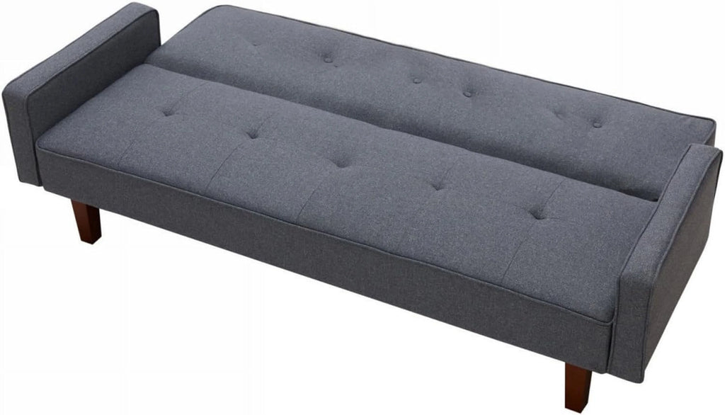 Dark Grey 3-Seat Linen Sofa Bed with 4 Solid Wood Legs V16769