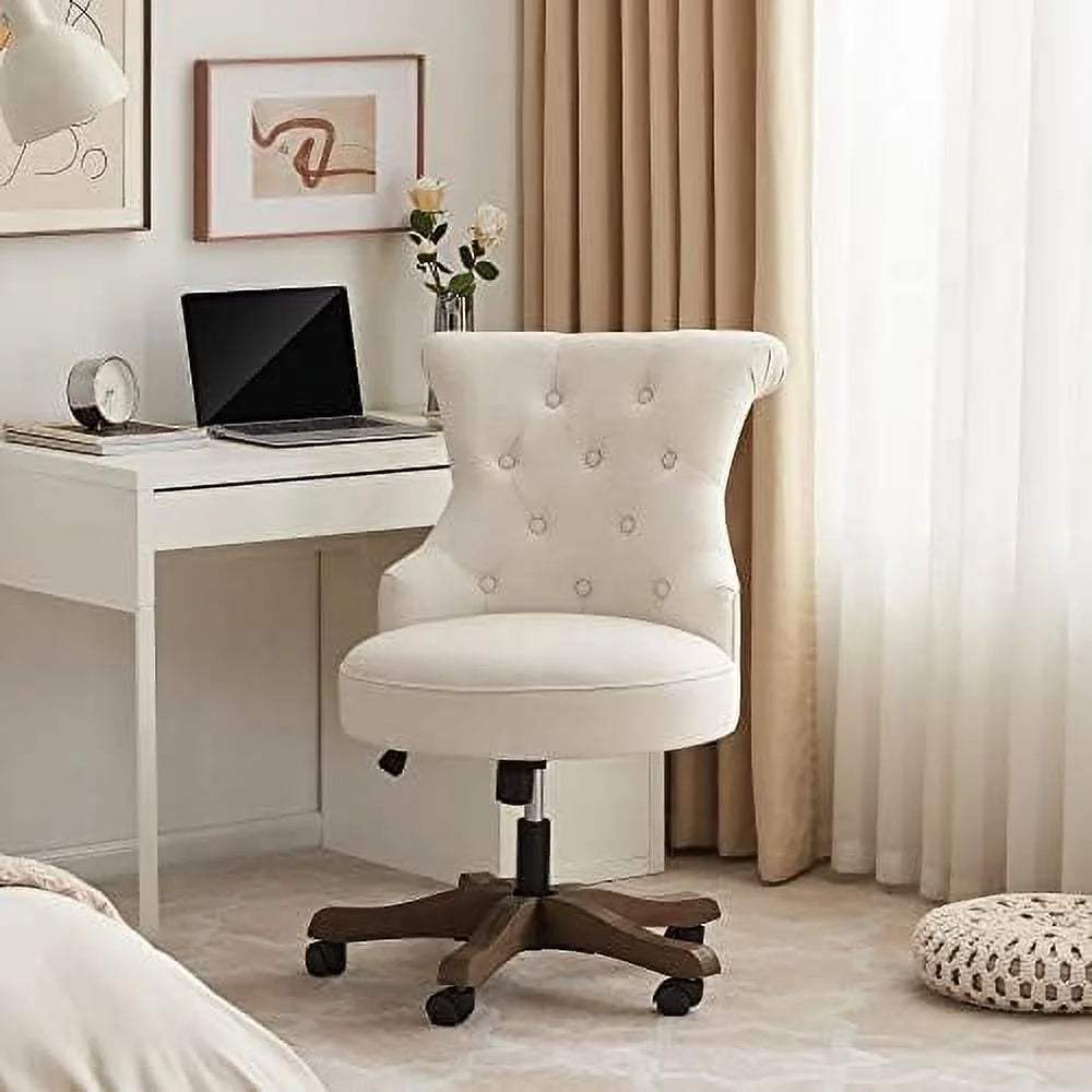 Adjustable Swivel Linen Fabric Upholstered Office Chair with Wheels X100