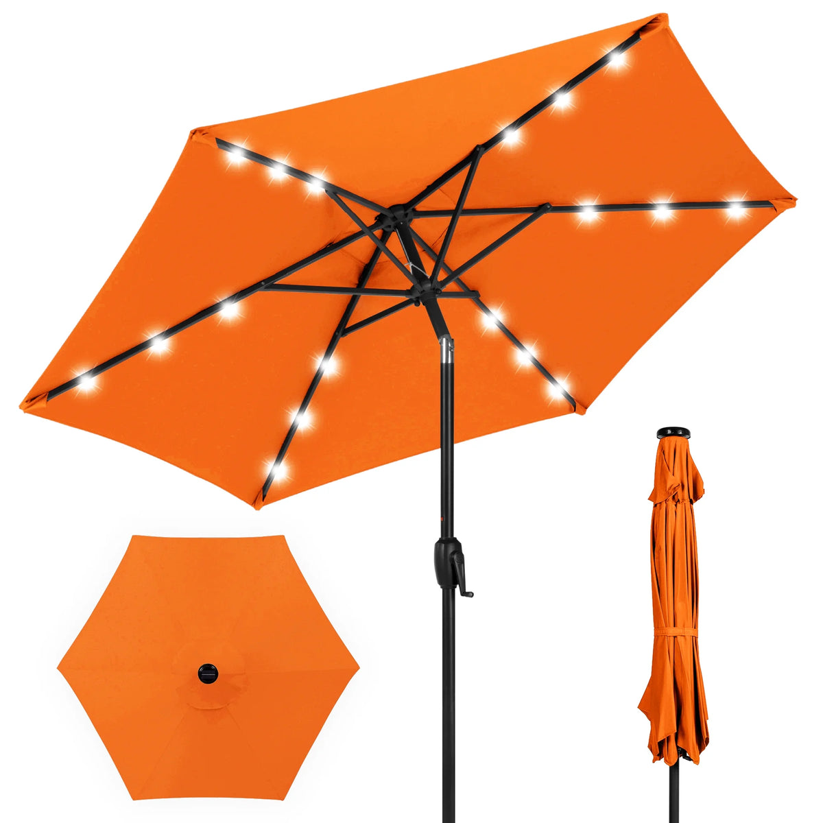 7.5ft Solar Patio Umbrella with Tilt, Crank, LED Lights G780808