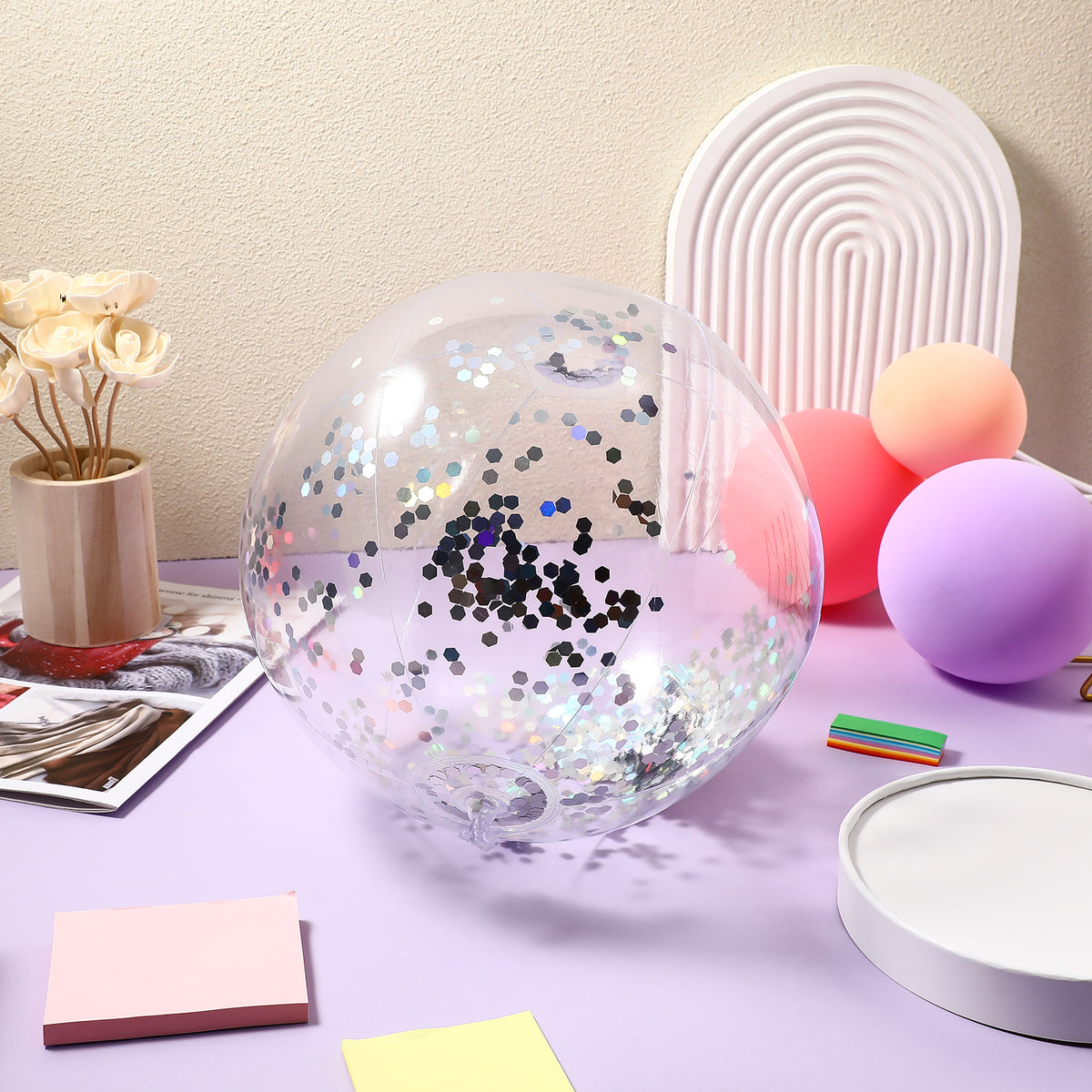 2 Pcs Glitter Confetti Inflatable Beach Balls with Air Pump F6041