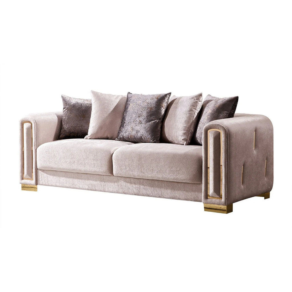 Beige Velvet Fabric 2Pc Living Room Set With Wood X279008