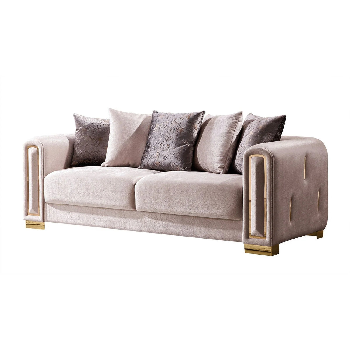 Beige Velvet Fabric 2Pc Living Room Set With Wood X279008