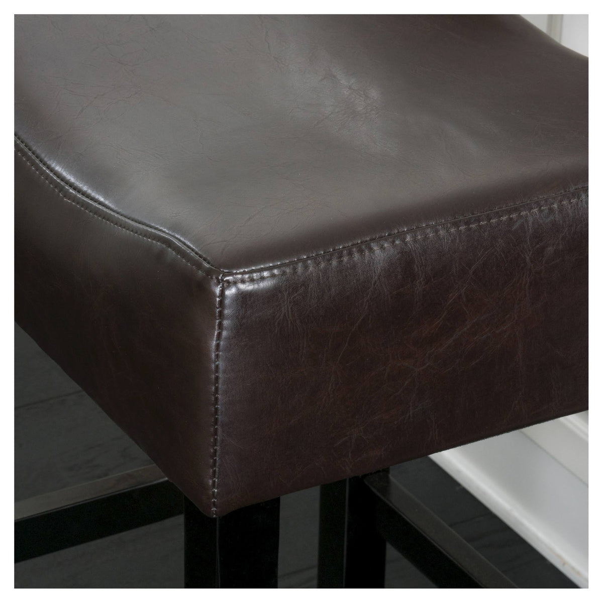 Bonded Leather Backless Counter Stool, Set of 2, Brown Q8211