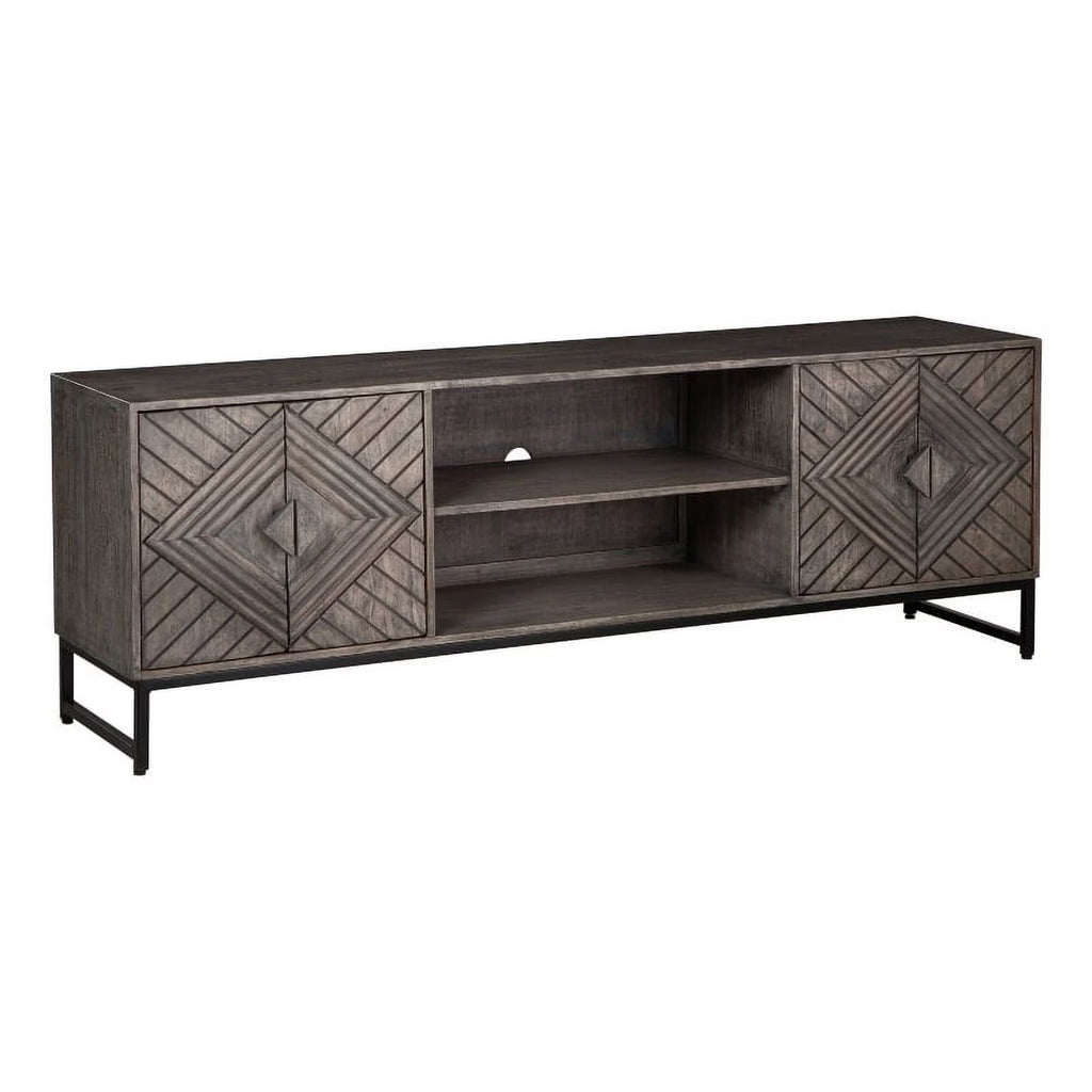 Distressed Gray & Black Wood Accent Cabinet F3965