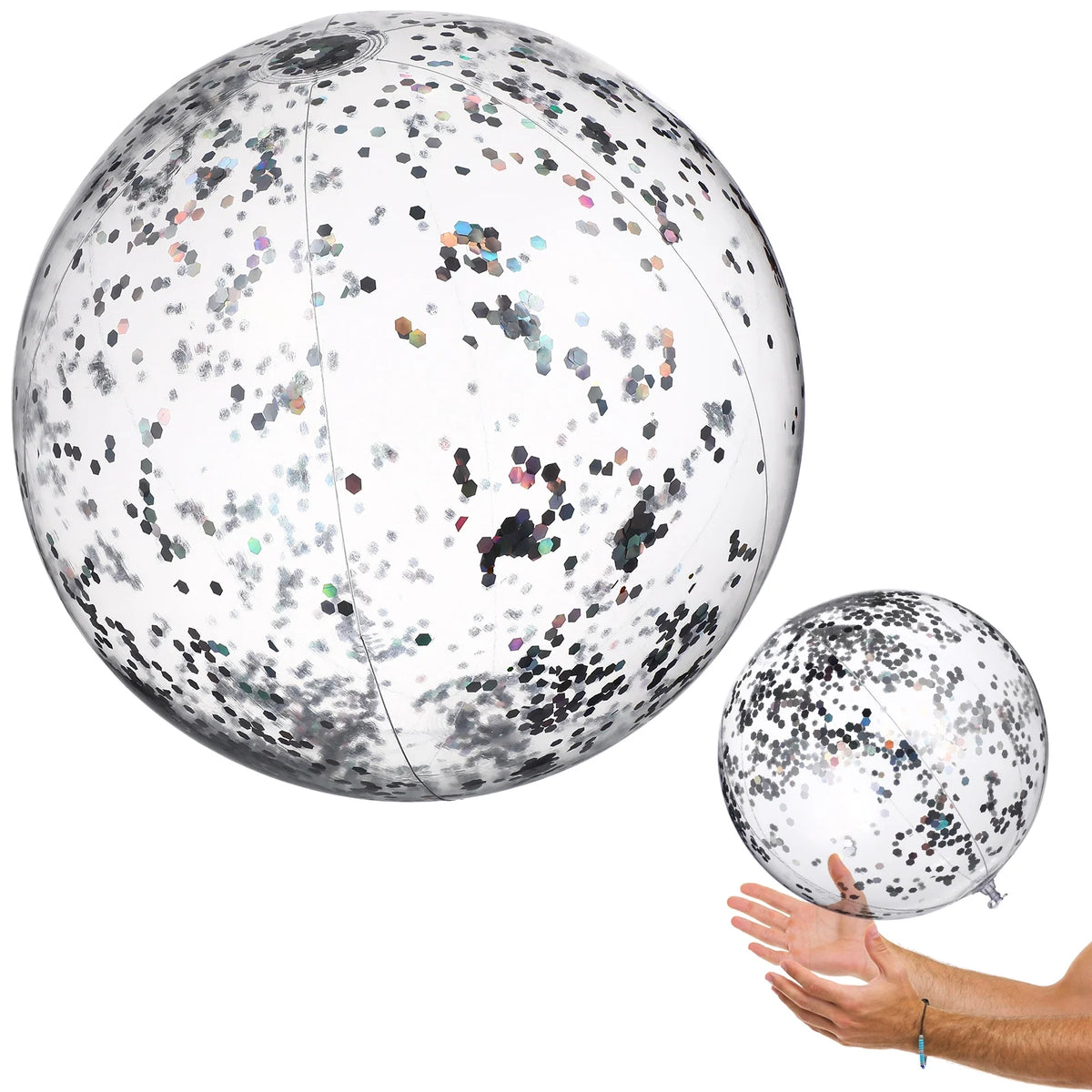 2 Pcs Glitter Confetti Inflatable Beach Balls with Air Pump F6041