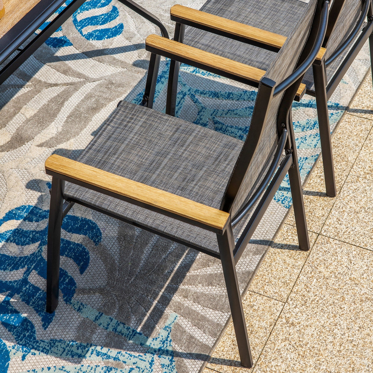 7 Pieces Outdoor Patio Dining Set with Stackable Chairs and Metal Table L82755