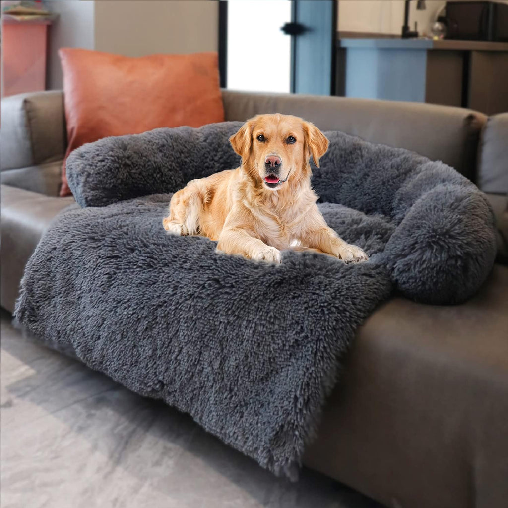 Dark Grey Small Pet Couch Protector with Soft Neck Bolster G101