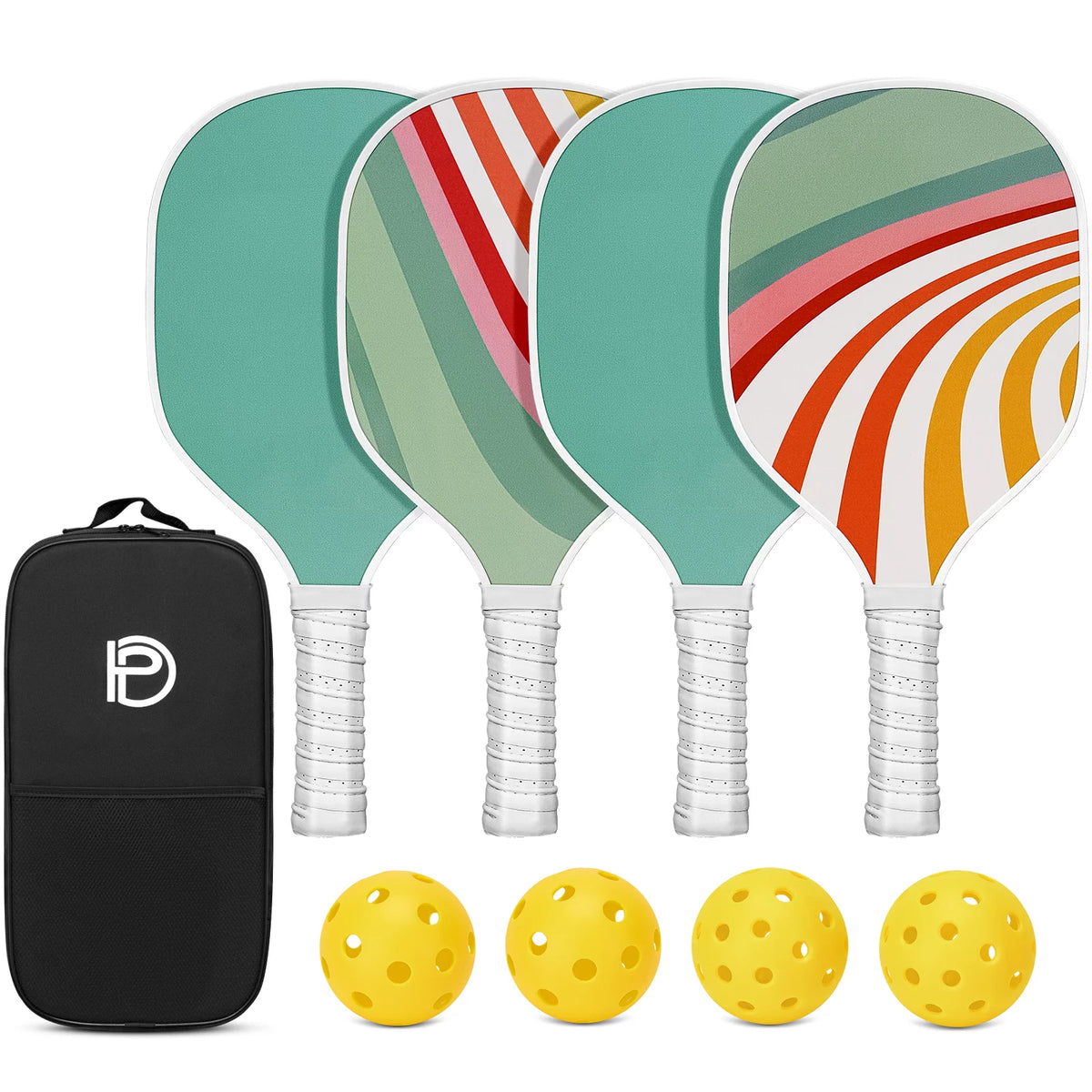 Set of 4 Wooden Pickleball Paddles with Balls and Bag Q39480