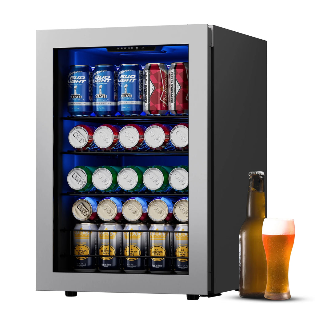 Freestanding Beverage Refrigerator Cooler, 77 Can Glass Door U16051