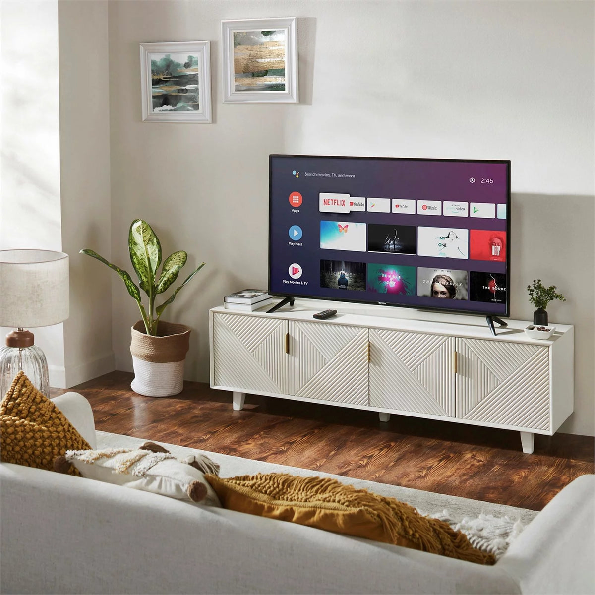 Solid Wood 68" TV Stand for TVs up to 78" White N292462