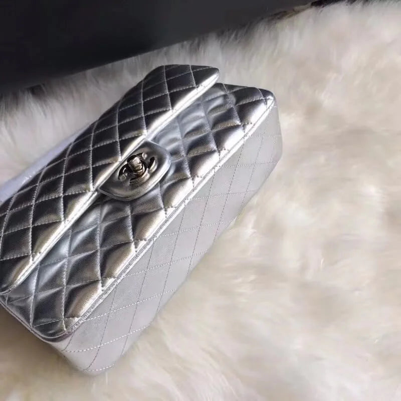Silver Medium Size Lambskin Leather Flap Bag H921063
