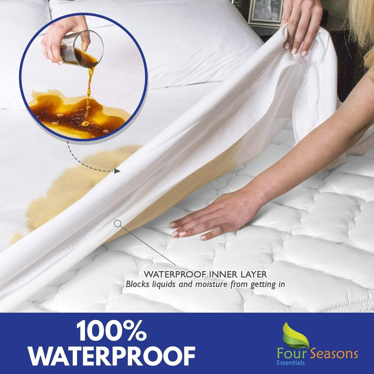 Queen Size Zippered Waterproof Cotton Terry Mattress Protector K418
