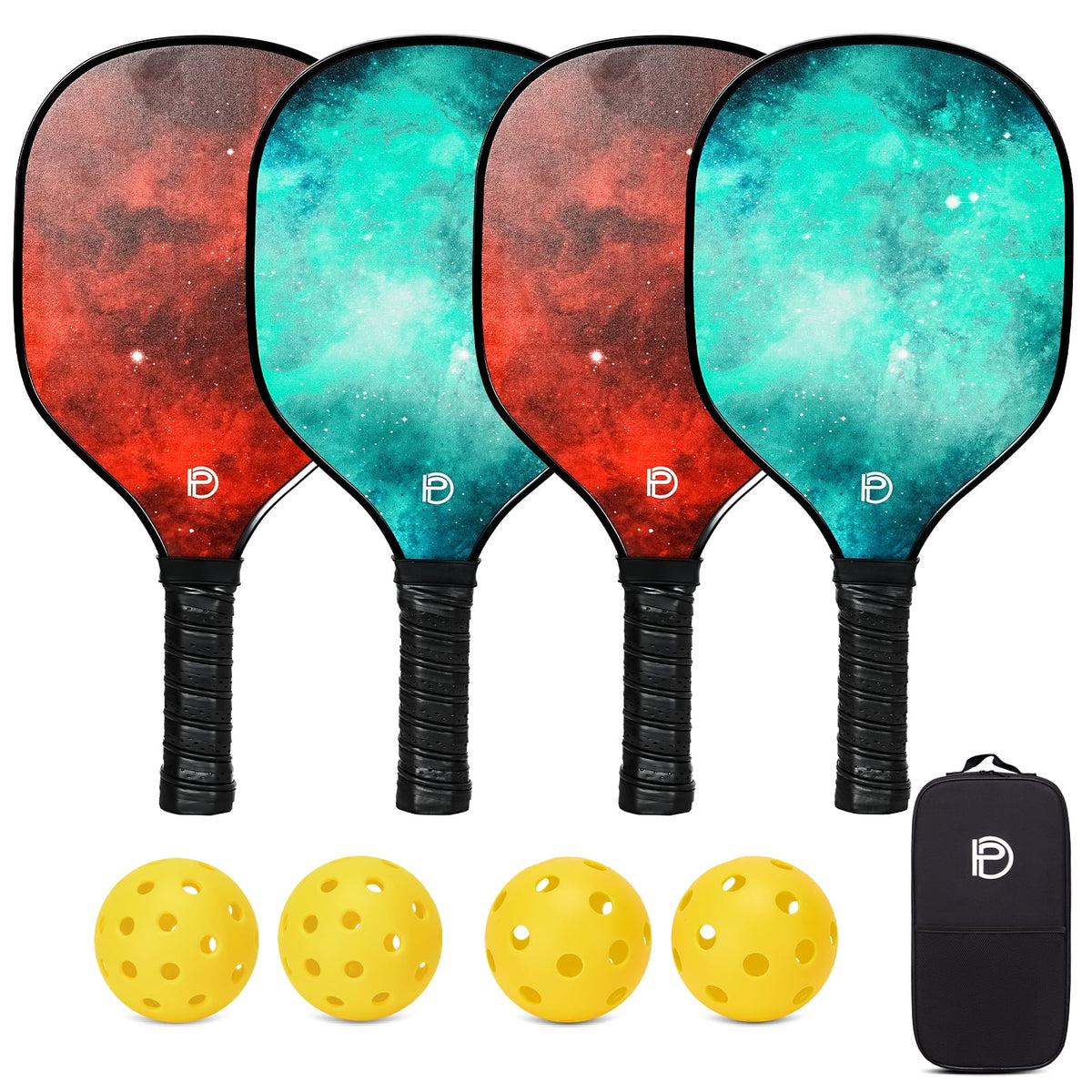 Set of 4 Wooden Pickleball Paddles with Balls and Bag Q39480