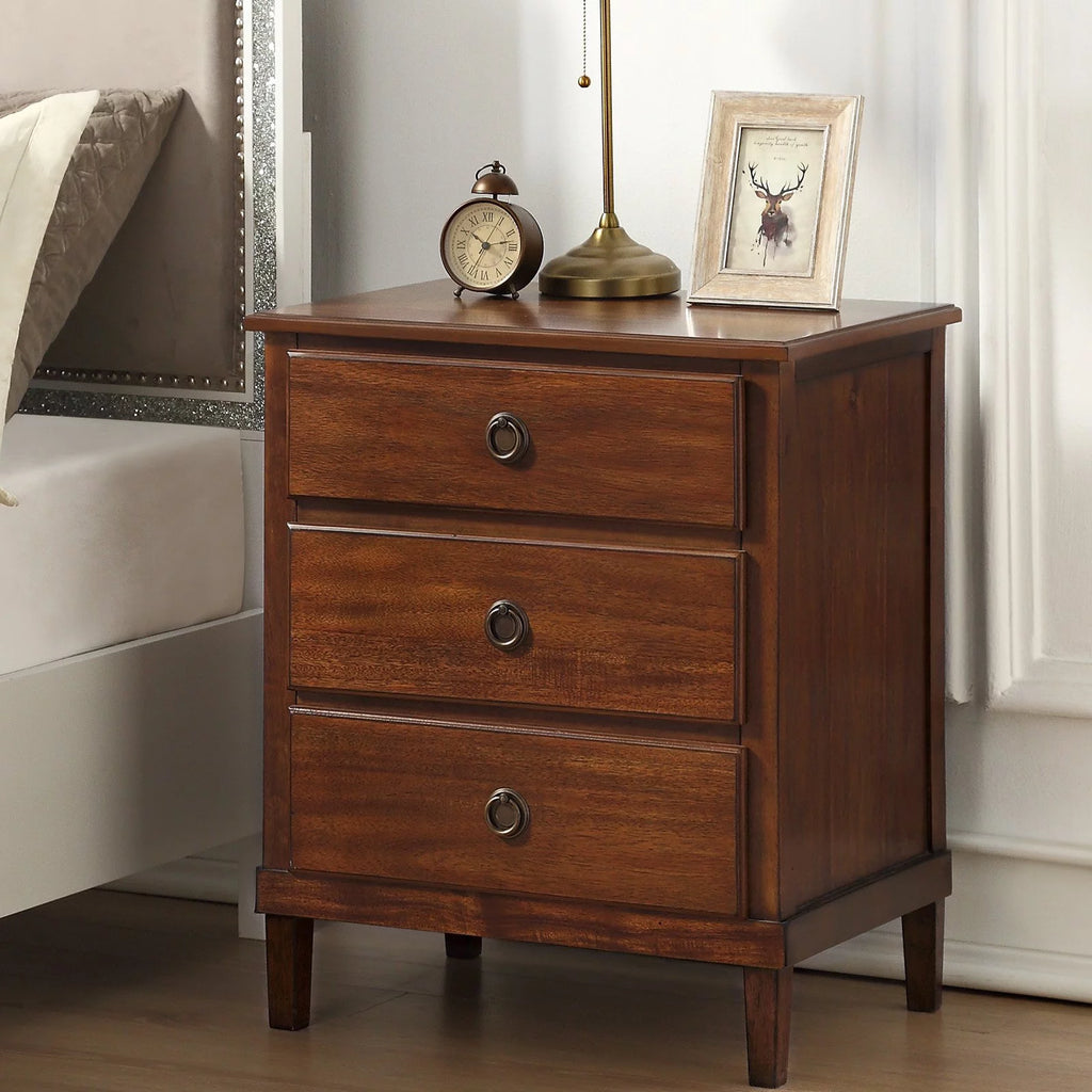 Brown 3-Drawer Wood Nightstand B545