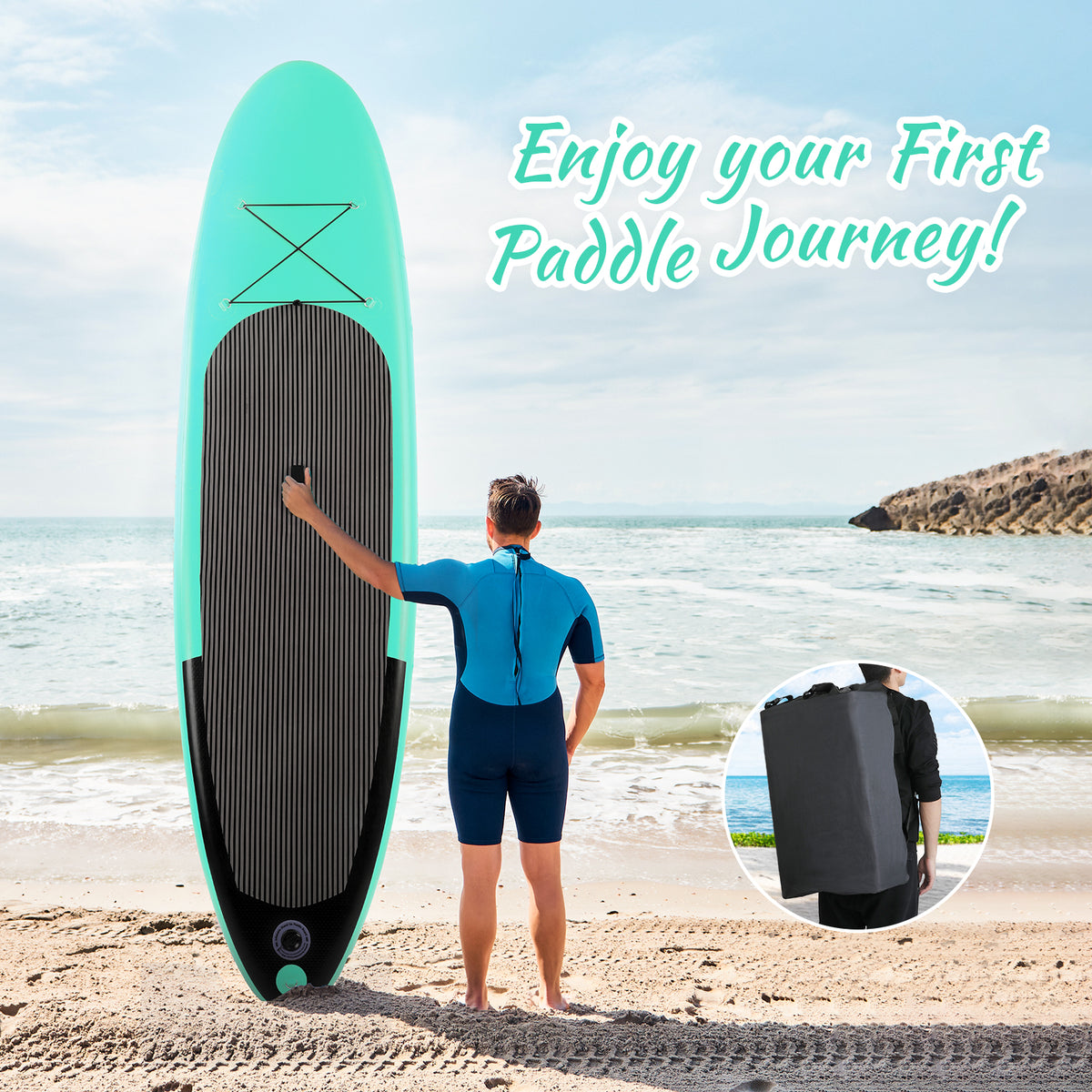 10ft Inflatable SUP Stand up Paddle Board with Backpack, Paddle, Leash T577