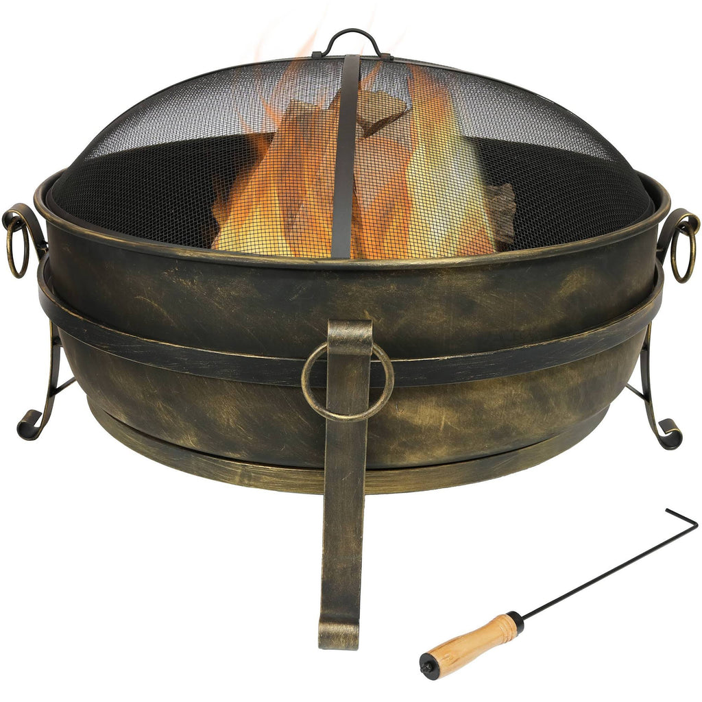 Steel Cauldron Fire Pit with Spark Screen, 34-Inch G1088